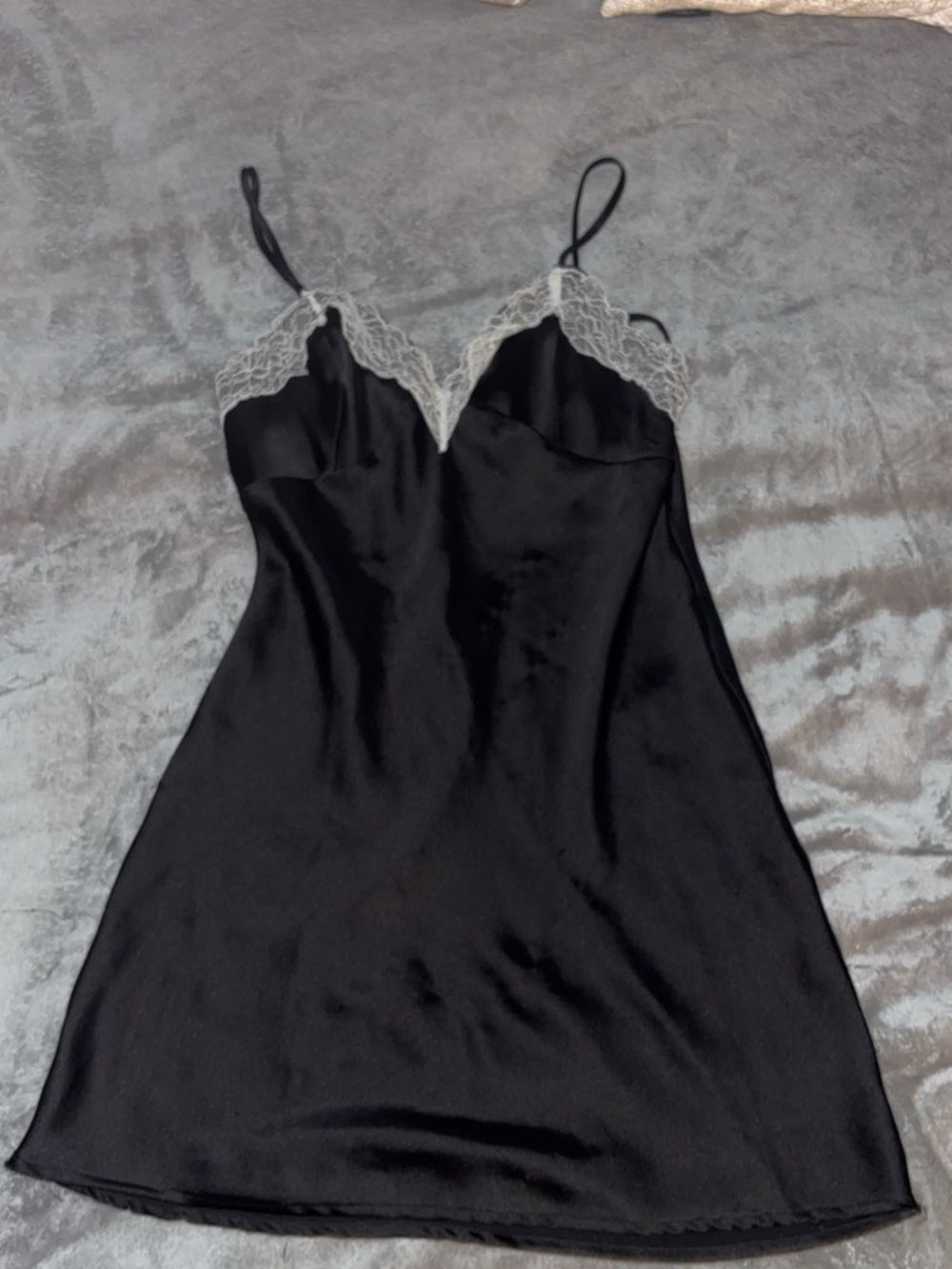 Black Lace-Trim Satin Chemise - Women Intimates & Sleepwear